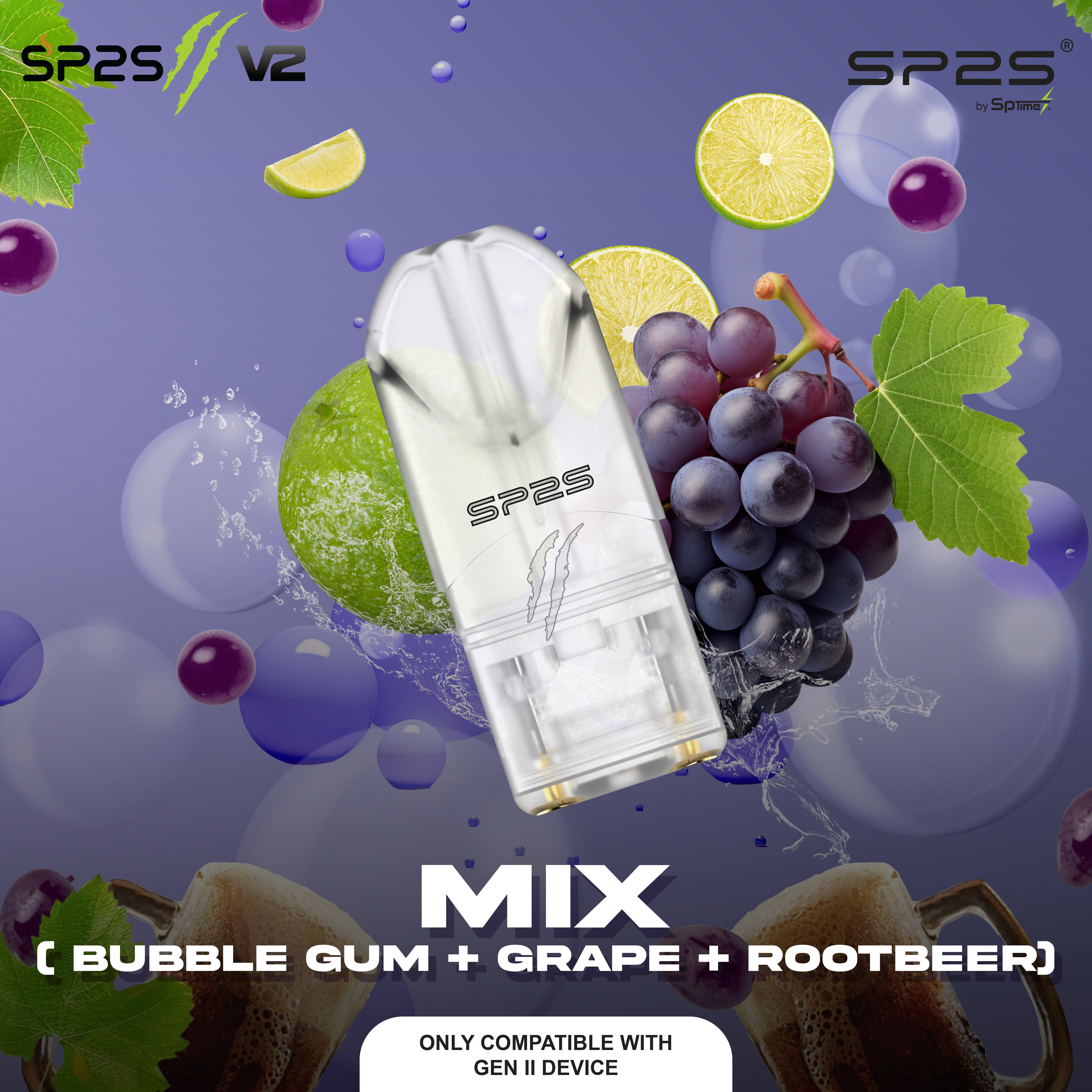 SP2S Pod - Mix ( Bubble Gum + Grape + Rootbeer)-image}
